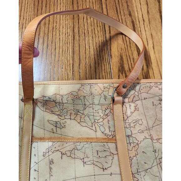 Allan Edward Leather World Map Begie Tote Bag Unique Map Design Shoulder Bag - Picture 14 of 16